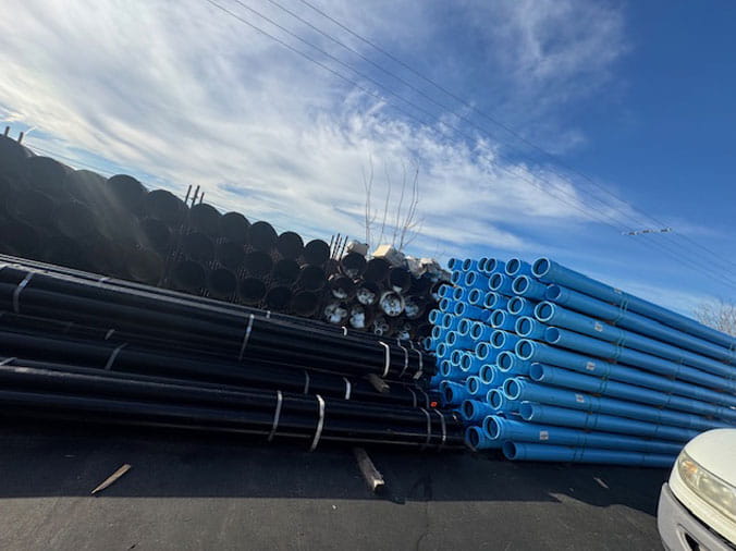 Exterior commercial plumbing pipes at Visalia Pipe & Supply